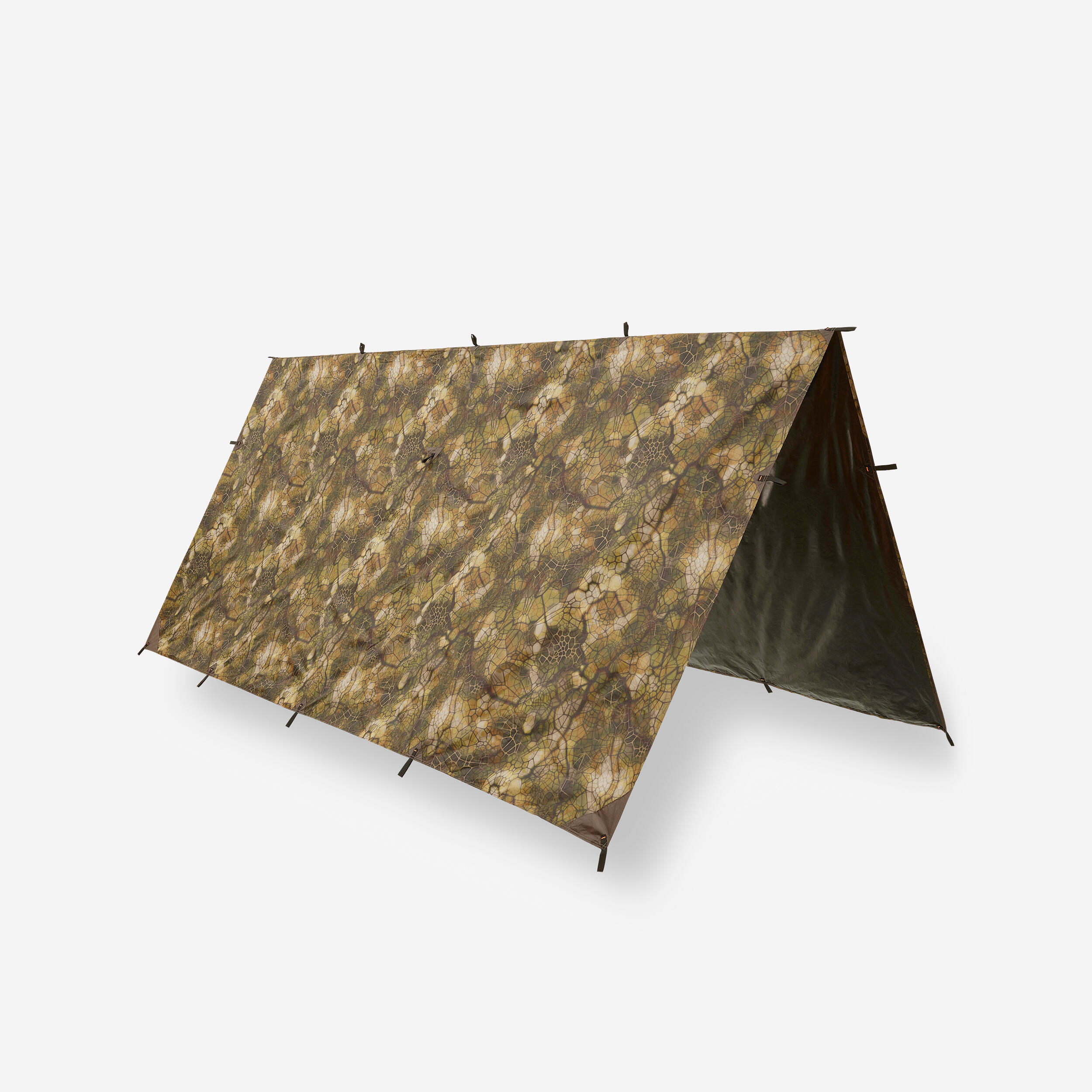 Waterproof Tarp 2.95 m x 2.8 m - Bushcraft Camouflage Furtiv - SOLOGNAC