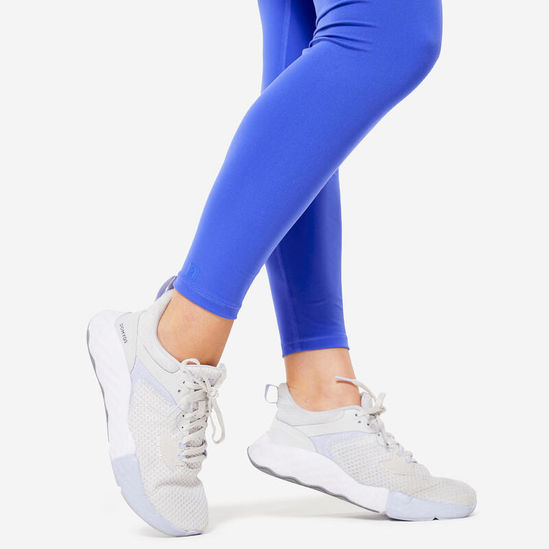 Leggings donna palestra 120 traspiranti opachi vita alta con tasca azzurri