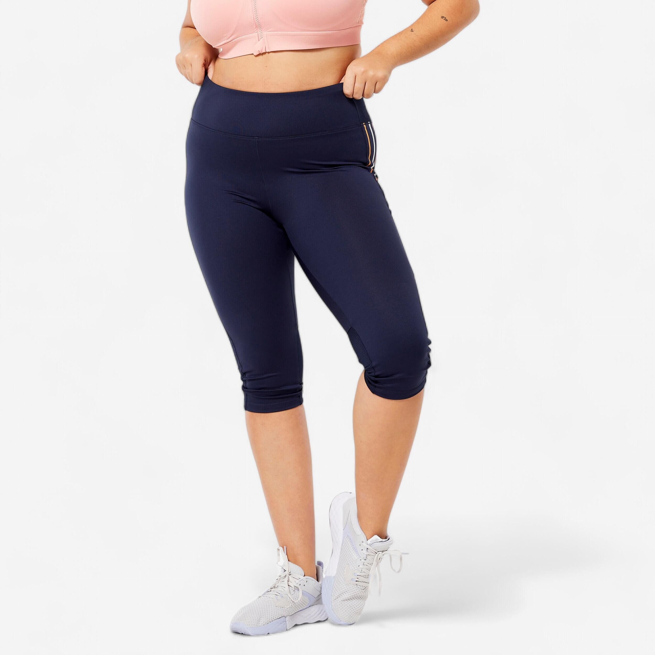 DOMYOS Women's High-Waisted Cropped Fitness Cardio Leggings - Navy Blue