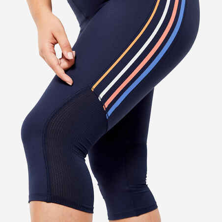 Women's High-Waisted Cropped Fitness Cardio Leggings - Navy Blue