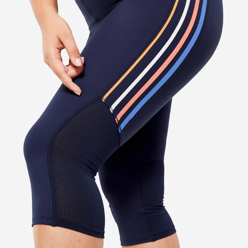 Dameskuitbroek voor cardiofitness hoge taille marineblauw