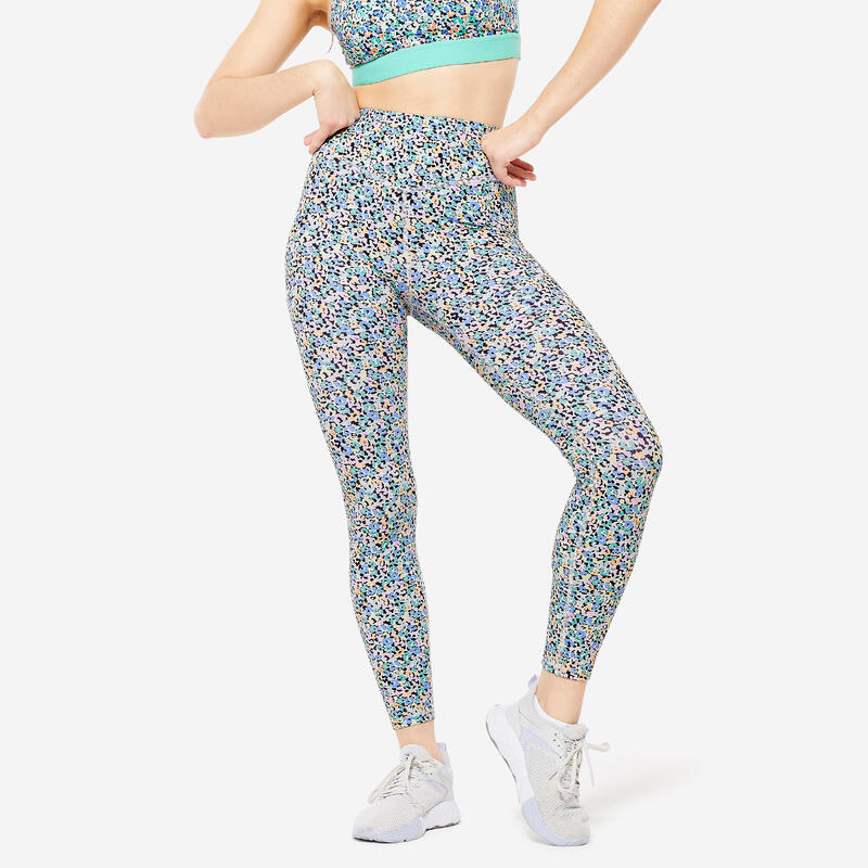 Legging voor cardiofitness dames hoge taille print