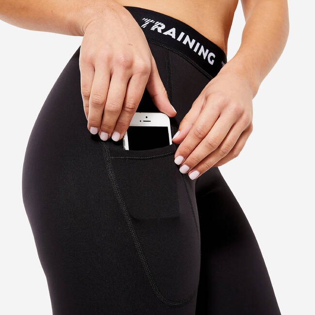 Women Gym Leggings with Phone Pocket - Black