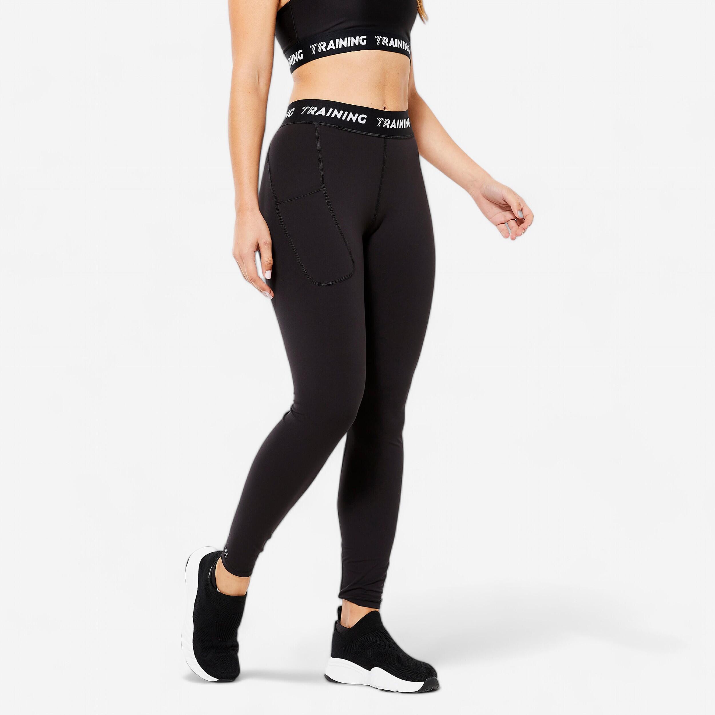 Leggings de fitness de talle alto para Mujer Domyos 500 negro