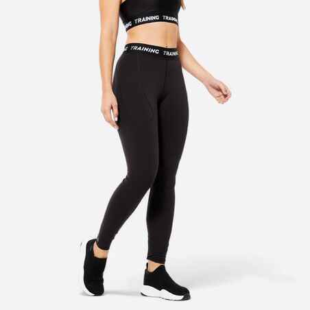 Leggings de fitness de talle alto para Mujer Domyos 500 negro