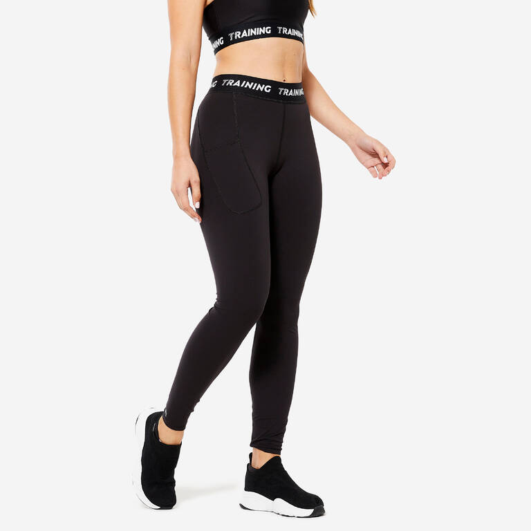 Women Gym Leggings with Phone Pocket - Black