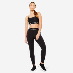 Leggings donna palestra 120 traspiranti opachi vita alta con tasca neri  DOMYOS