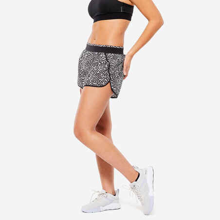 Kratke hlače za fitnes široke ženske crno-bijele