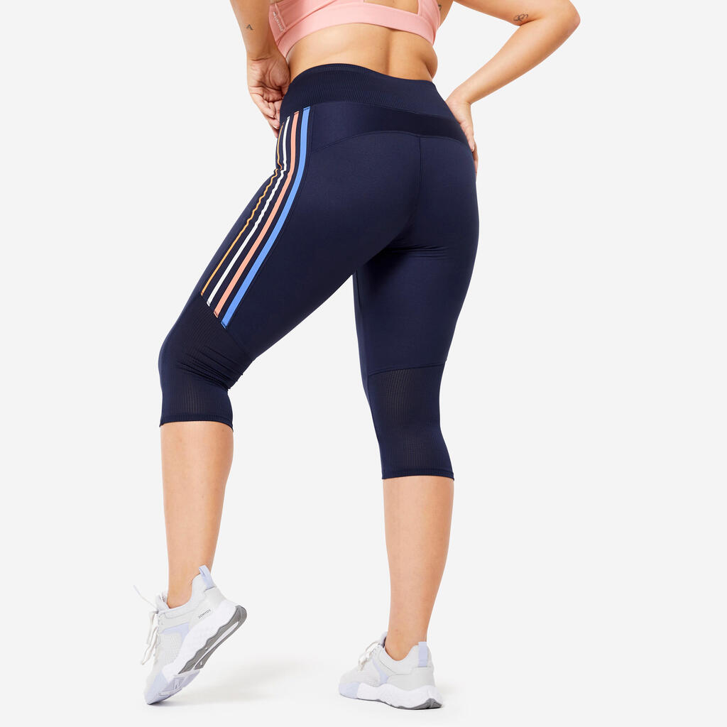 Women's High-Waisted Cropped Fitness Cardio Leggings - Navy Blue