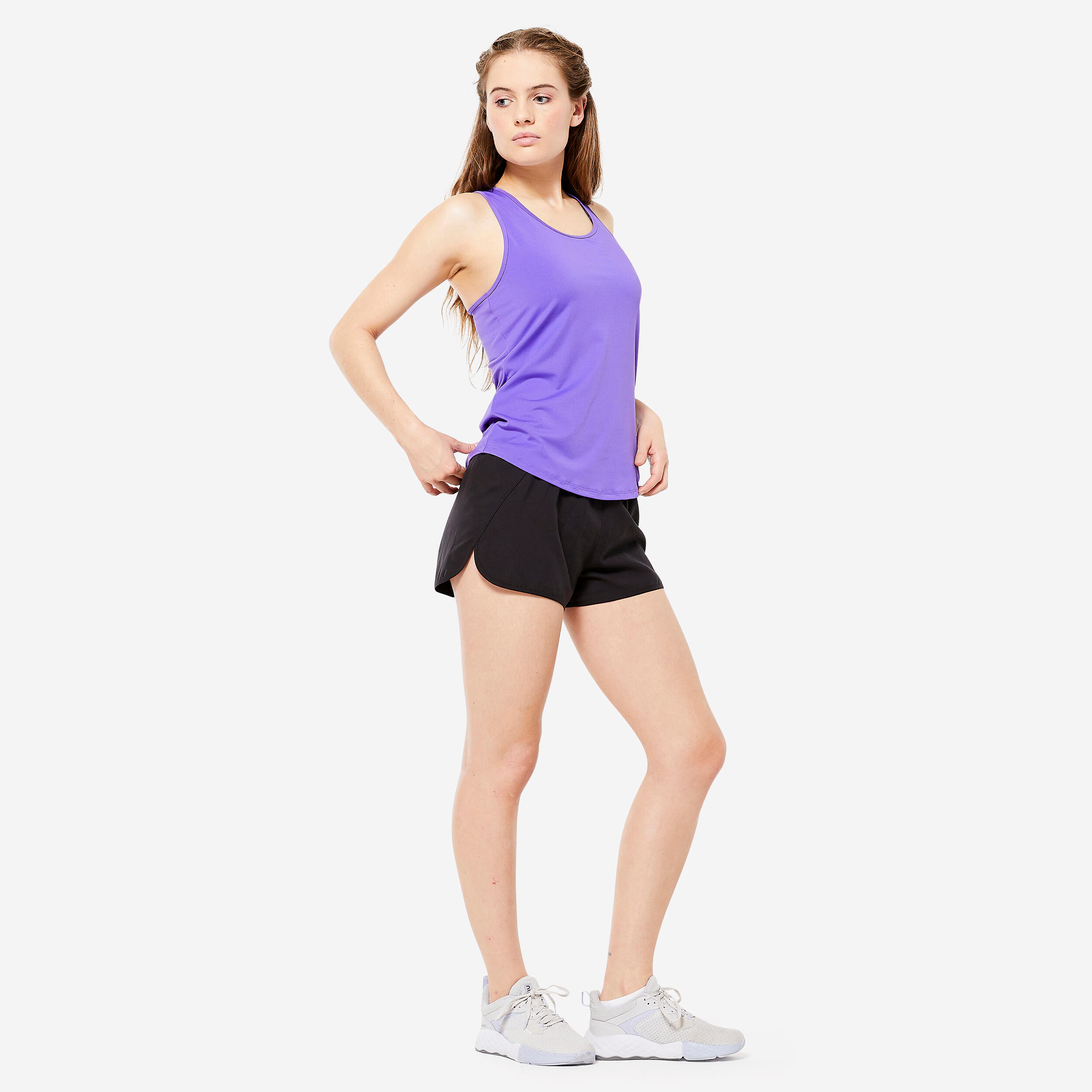 Women's loose-fitting fitness shorts - black and Chiné grey