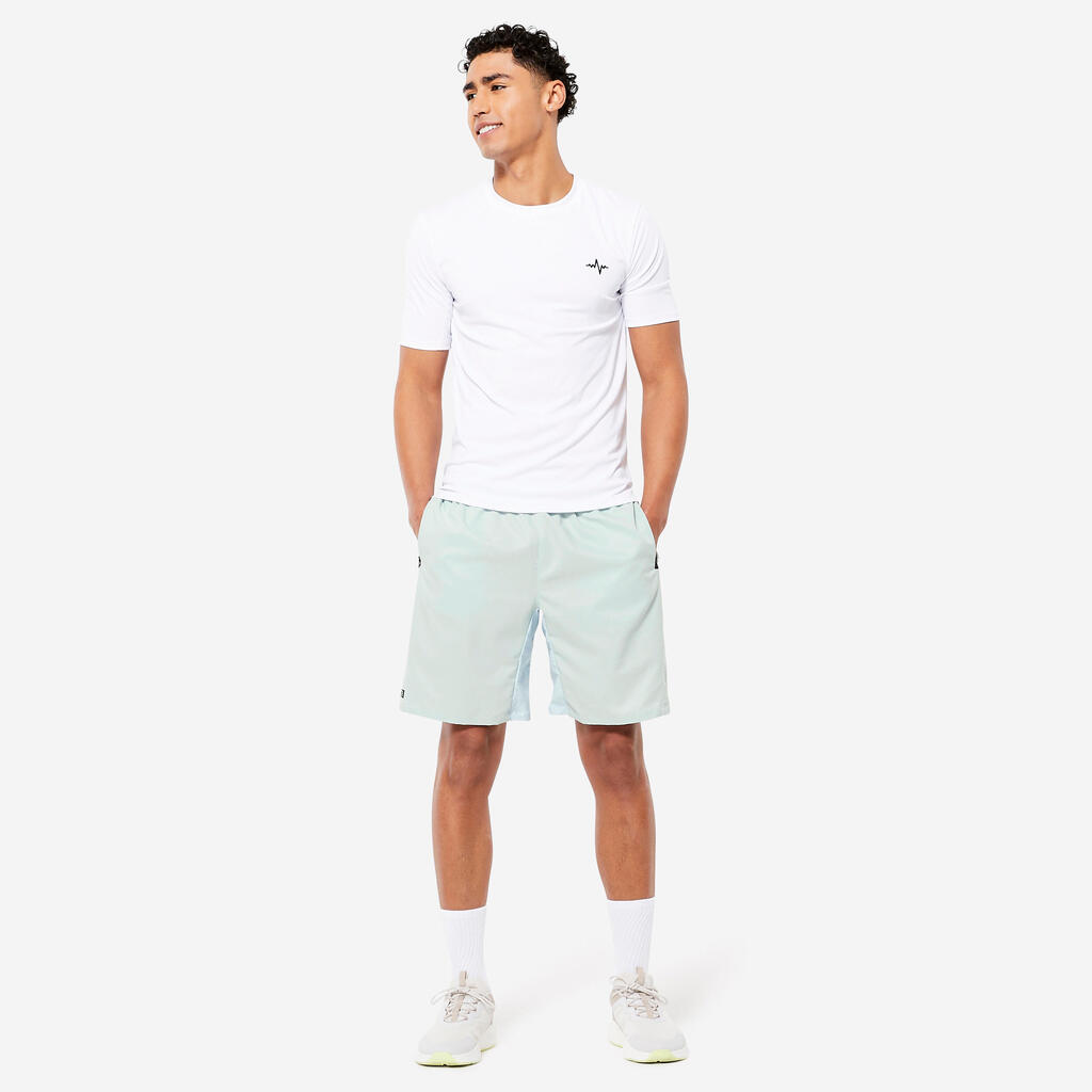 Short de fitness transpirable con bolsillos y cierre morado para hombre