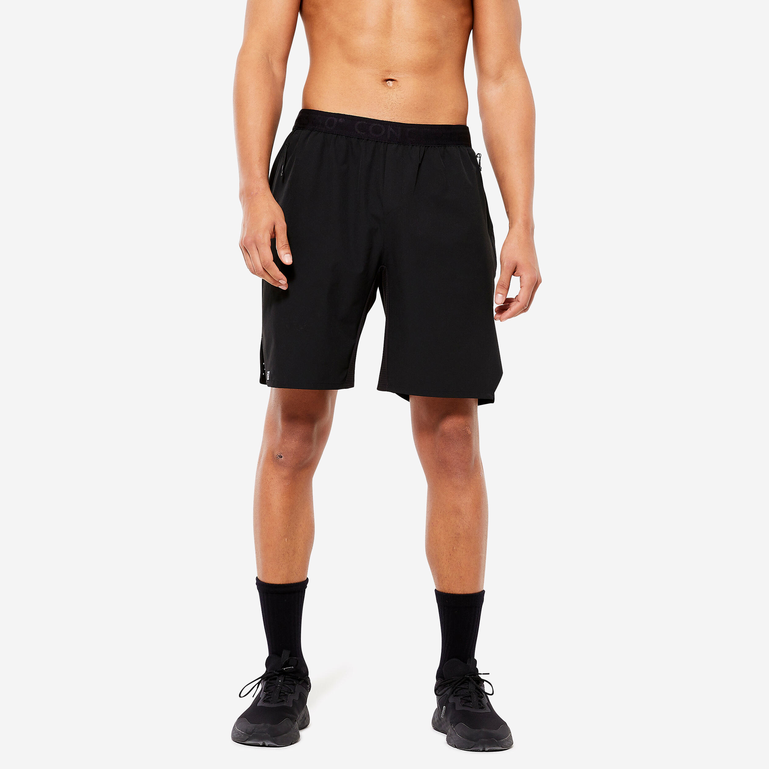 Men's Breathable Zip Pocket Cross Training Performance Shorts - Black 1/5