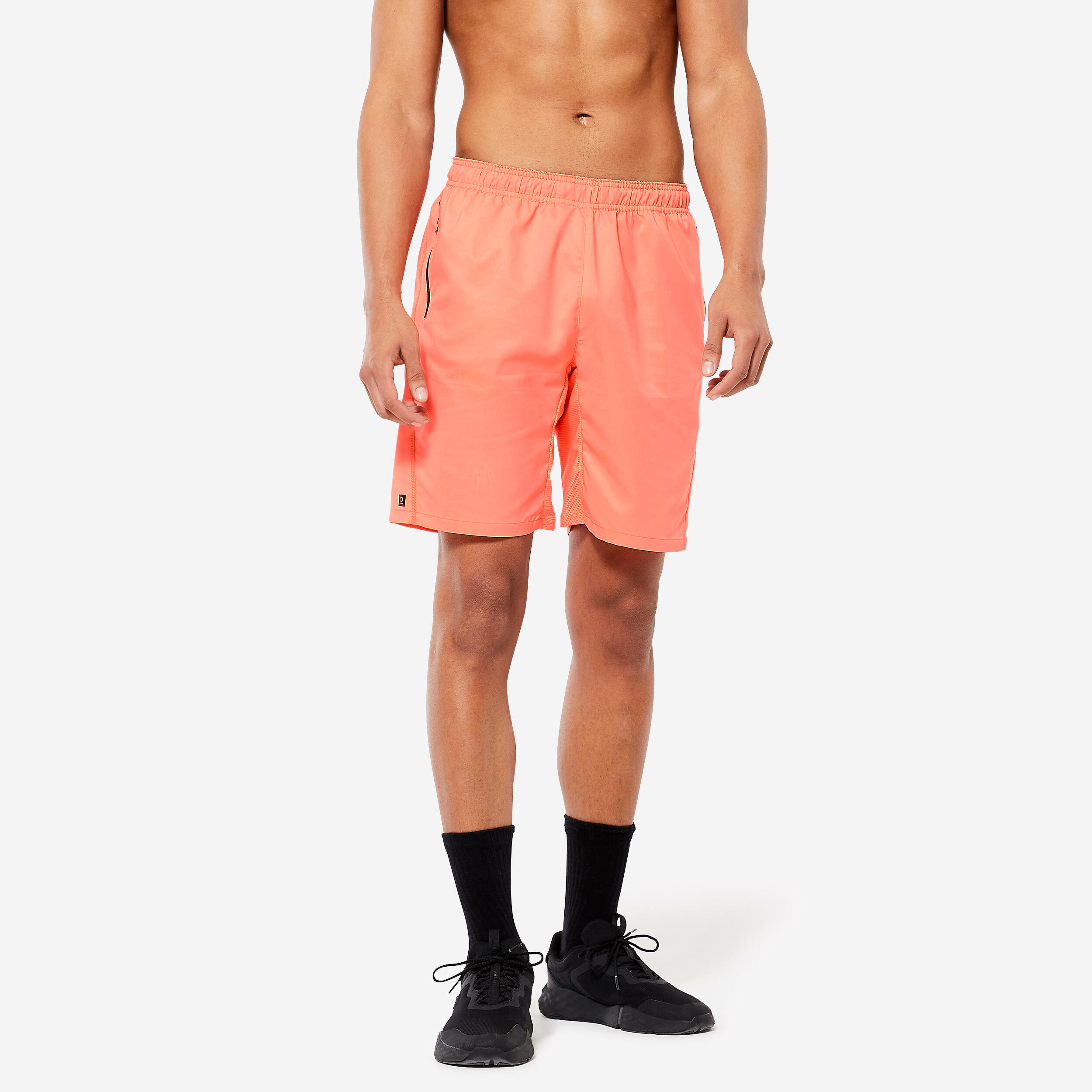 Fitness shorts with zipped pockets, pastel coral orange