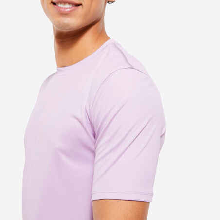 חולצת טי קצרה לאימוני כושר לגברים, מבד נושם עם מפתח צוואר עגול - סגול חום