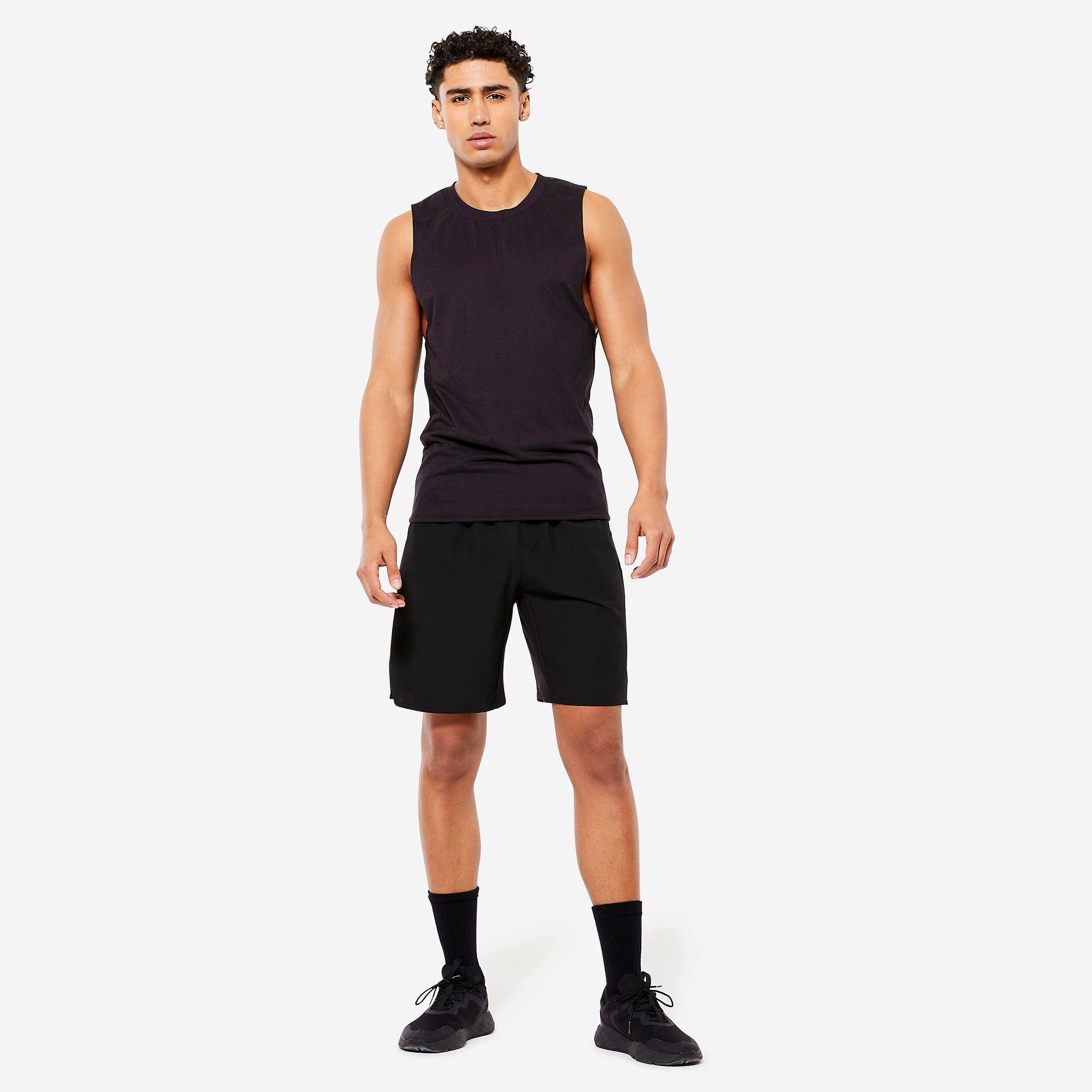 Men's Cross Training Crew Neck Slim-Fit Soft Breathable Tank Top - Black -  3