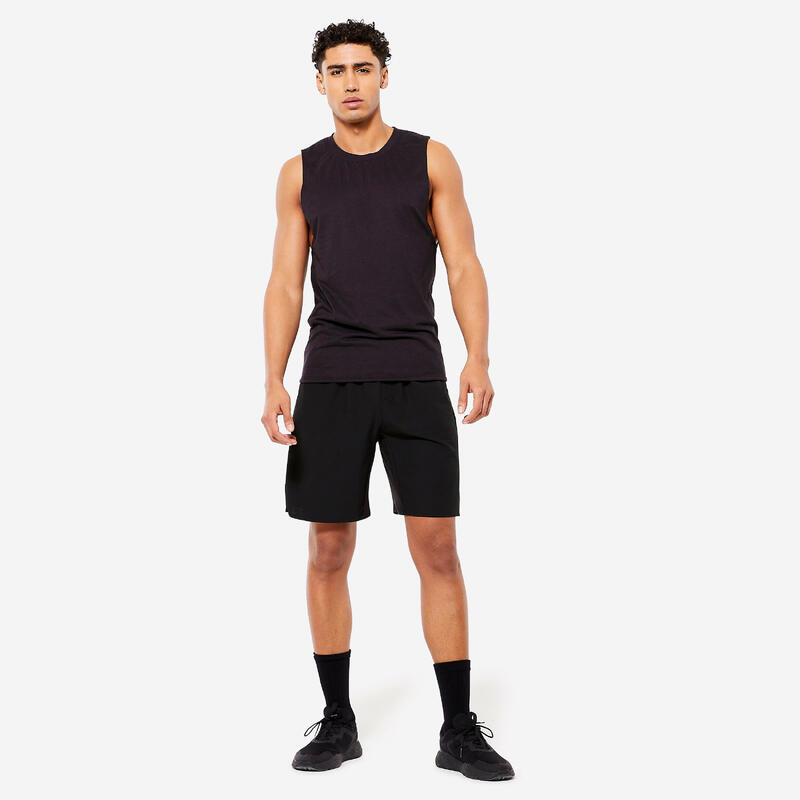 DÉBARDEUR DE CROSS TRAINING RESPIRANT SLIM DOUX COL ROND HOMME - NOIR