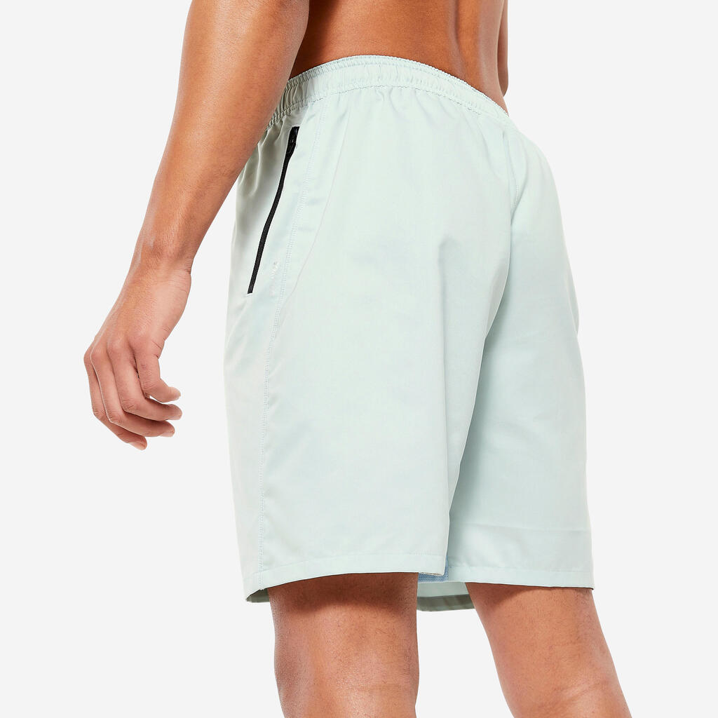 Short de fitness transpirable con bolsillos y cierre morado para hombre