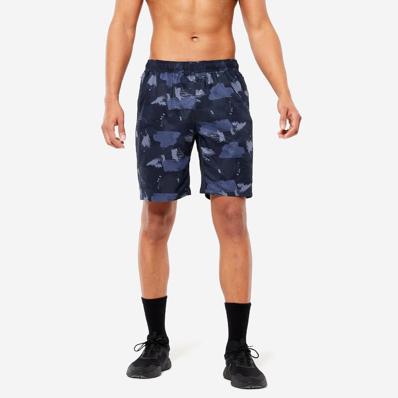 Short de fitness essentiel respirant poches zippés homme - bleu camo