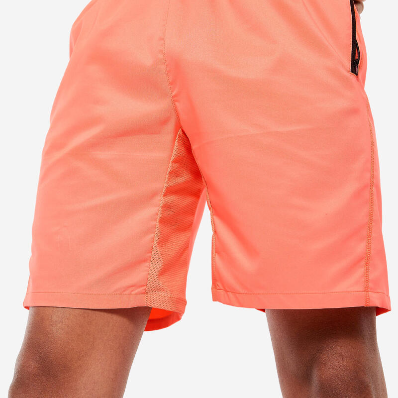 Ademende basic fitness short voor heren zakken met rits oranje