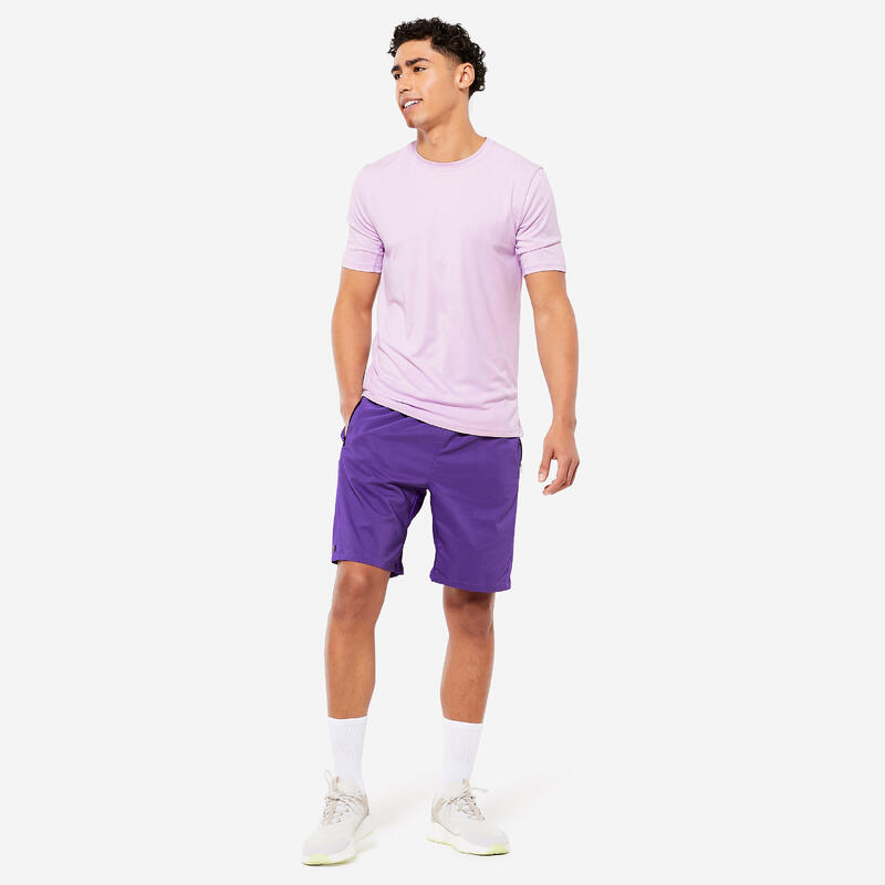 男款基本款拉鍊口袋透氣健身短褲－紫色