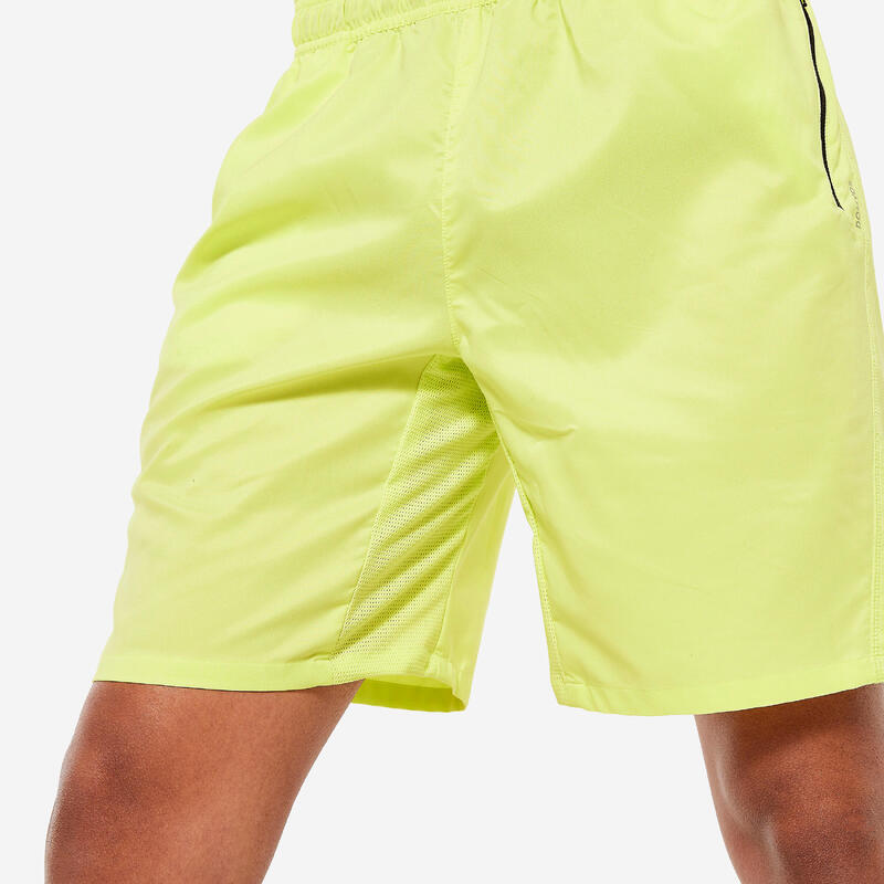 男款基本款拉鍊口袋透氣健身短褲－黃色