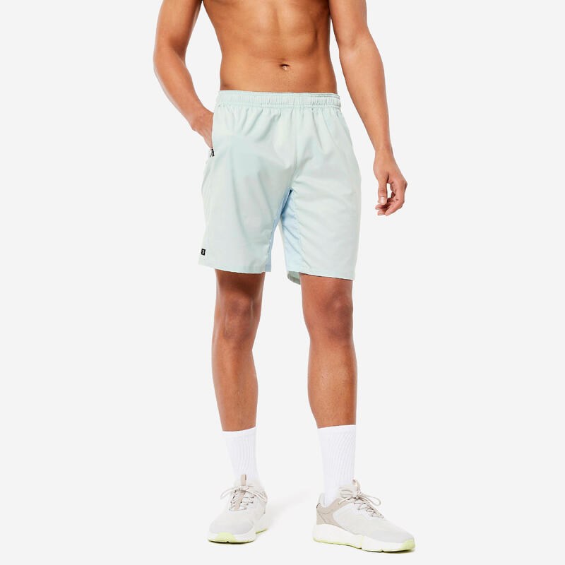 Short de fitness respirant poches zippés homme, gris perle
