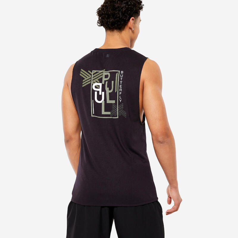 Camiseta Sin Mangas Cross Training Hombre Negro Slim Cuello Redondo Transpirable