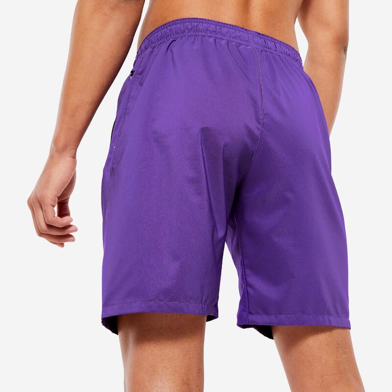 Ademende basic fitness short voor heren zakken met rits paars