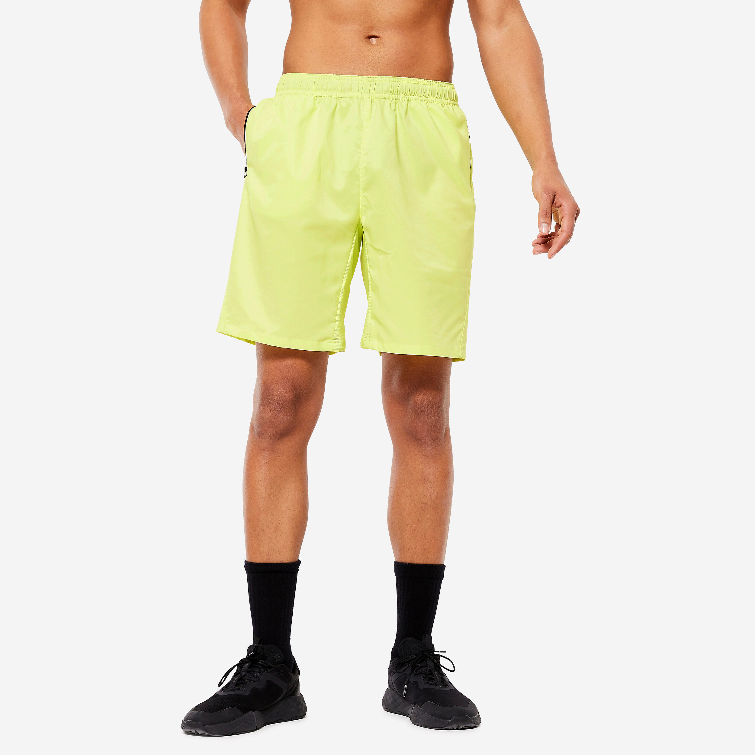 Men's Zip-Pocket Breathable Essential Fitness Shorts - Yellow 1/6