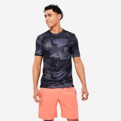 Camiseta Fitness Hombre Azul Marino Manga Corta Cuello Redondo Transpirable