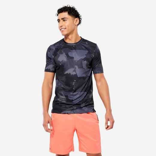 
      T-SHIRT DE FITNESS ESSENTIEL MANCHES COURTES RESPIRANT COL ROND - BLEU CAMO
  