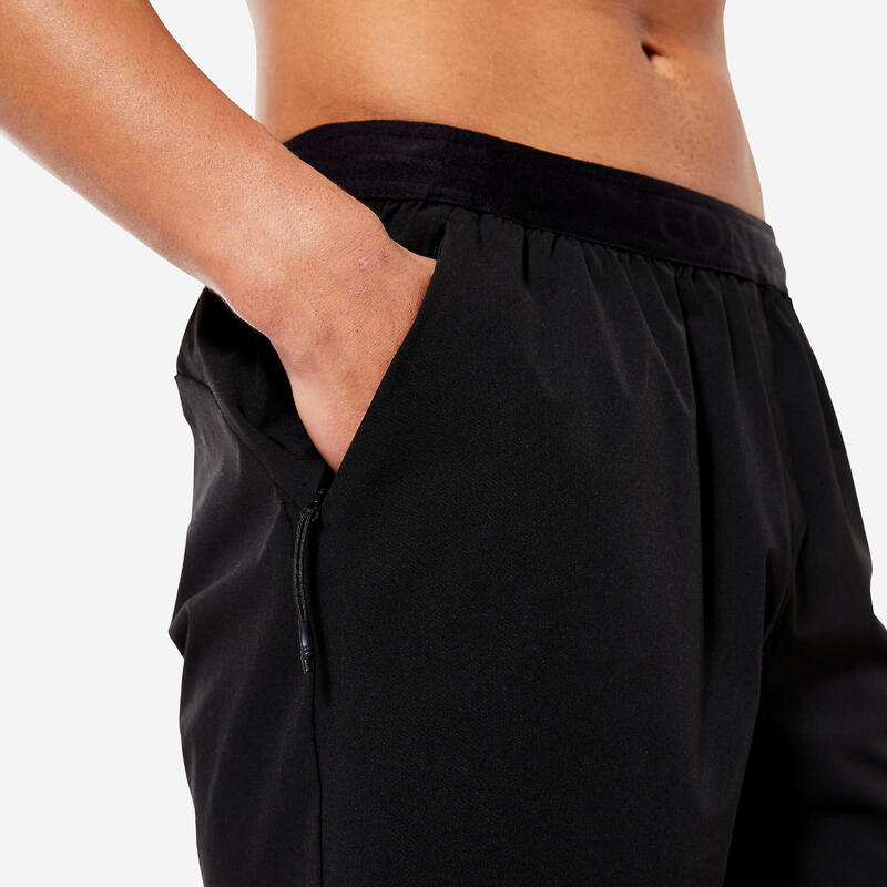 Pantaloncini uomo palestra regular fit traspiranti con tasche con zip neri