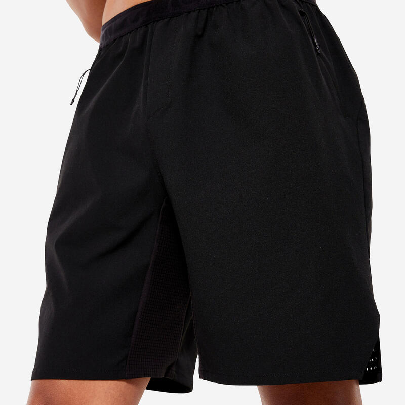 Calções Respiráveis de Fitness Bolsos com Fecho Homem Preto