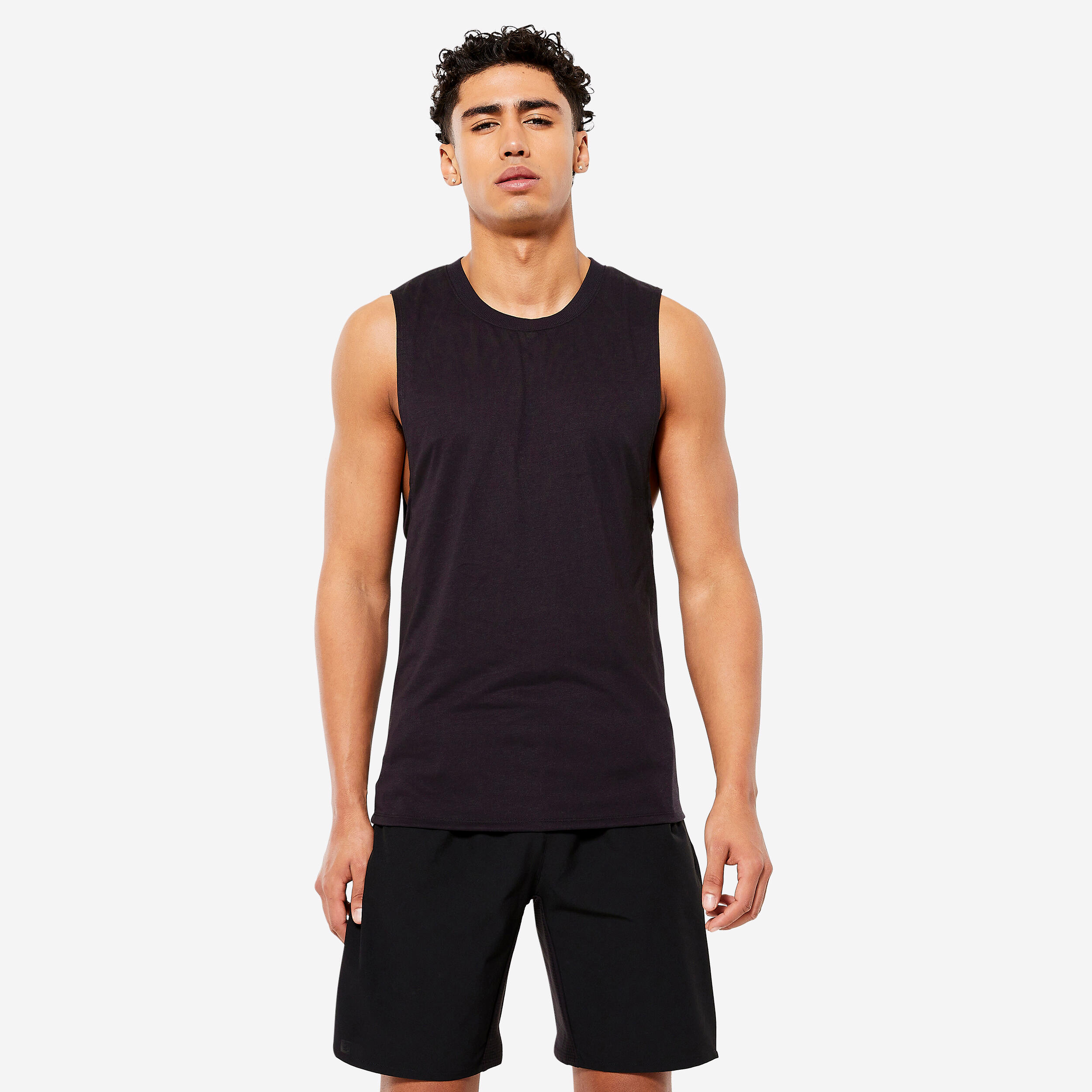 Men's Cross Training Crew Neck Slim-Fit Soft Breathable Tank Top - Black 1/6