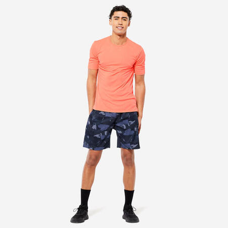 Short de fitness essentiel respirant poches zippés homme - bleu camo