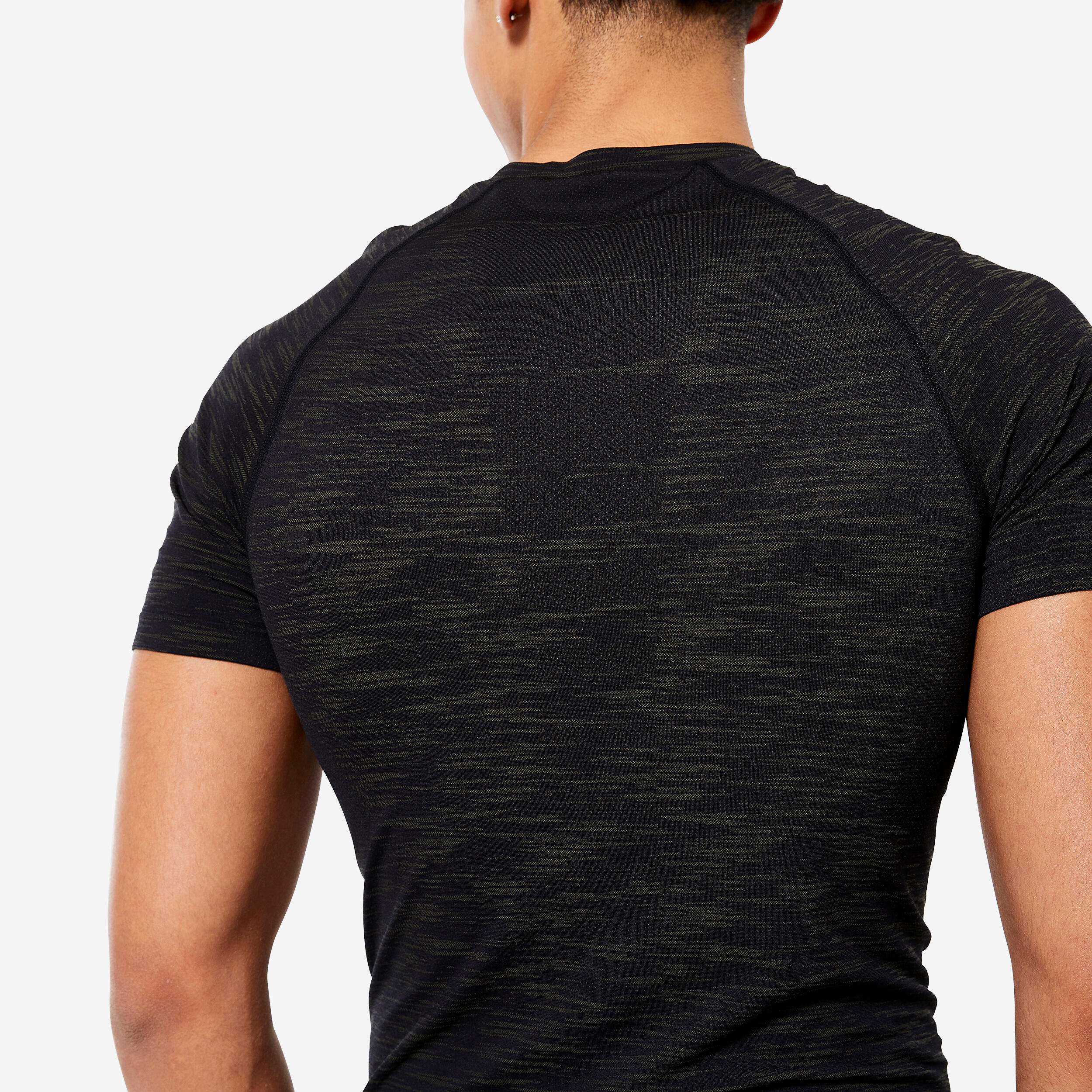 Camiseta Compresion Musculacion Hombre Negro MC Transpirable Cuello Redondo Decathlon