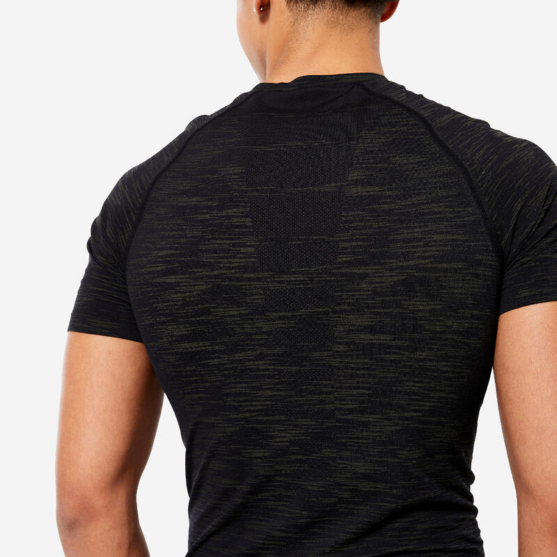 Ademend compressie-T-shirt voor krachttraining voor heren ronde hals zwart