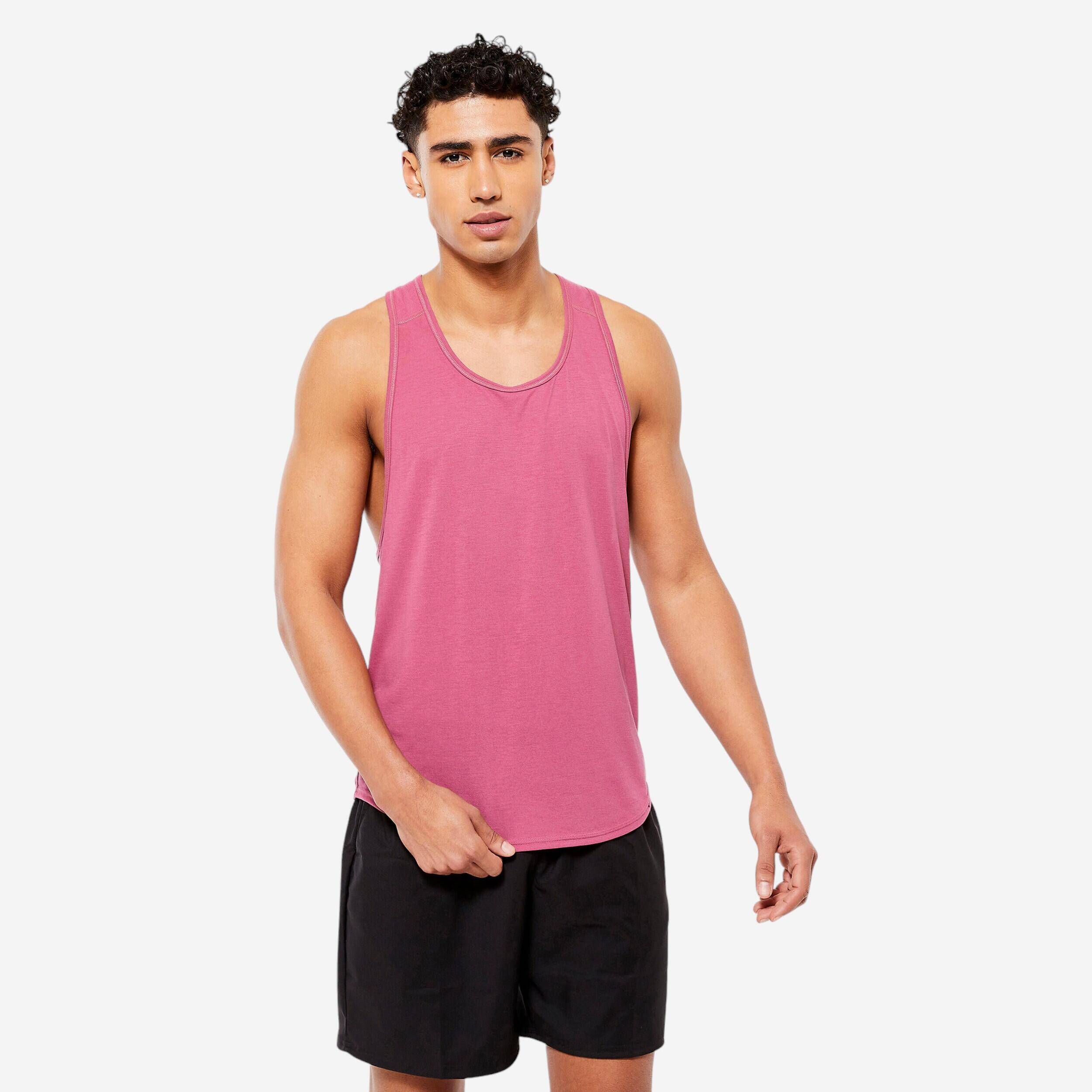 Men's Breathable Weight Training Performance Stringer Tank Top - Pink -  1