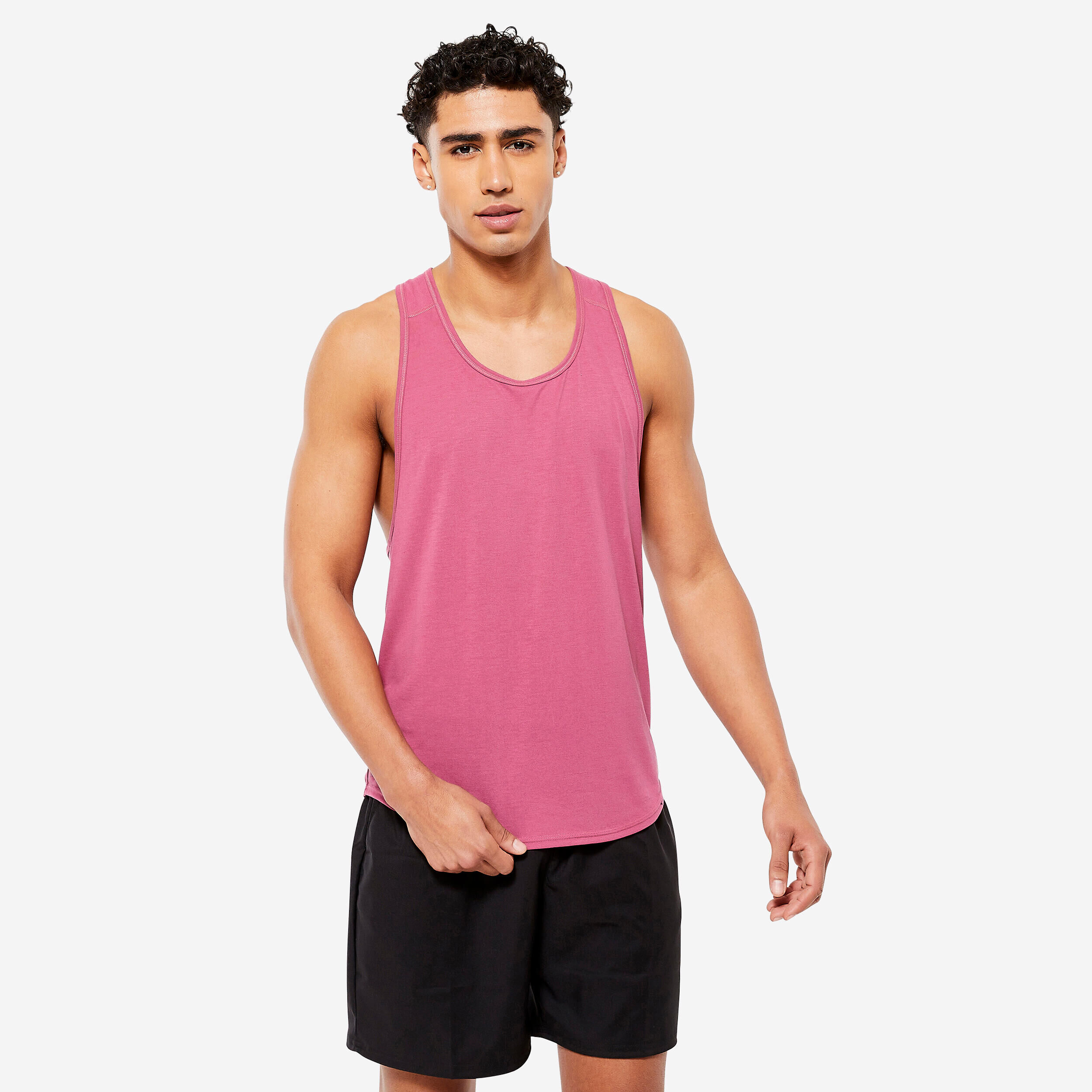 DOMYOS Men's Breathable Weight Training Performance Stringer Tank Top - Pink