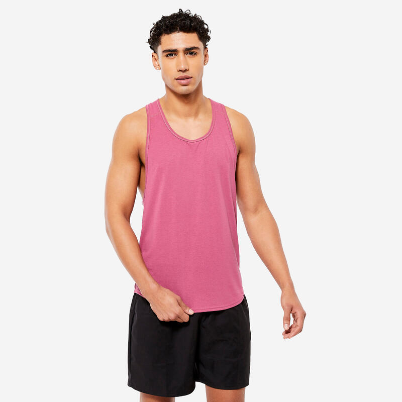Camiseta Sin Mangas Stringer Musculación Hombre Rosa Transpirable