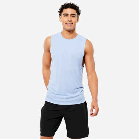 Vyriški minkšti, orui laidūs ir priglundantys treniruočių marškinėliai, mėlyni