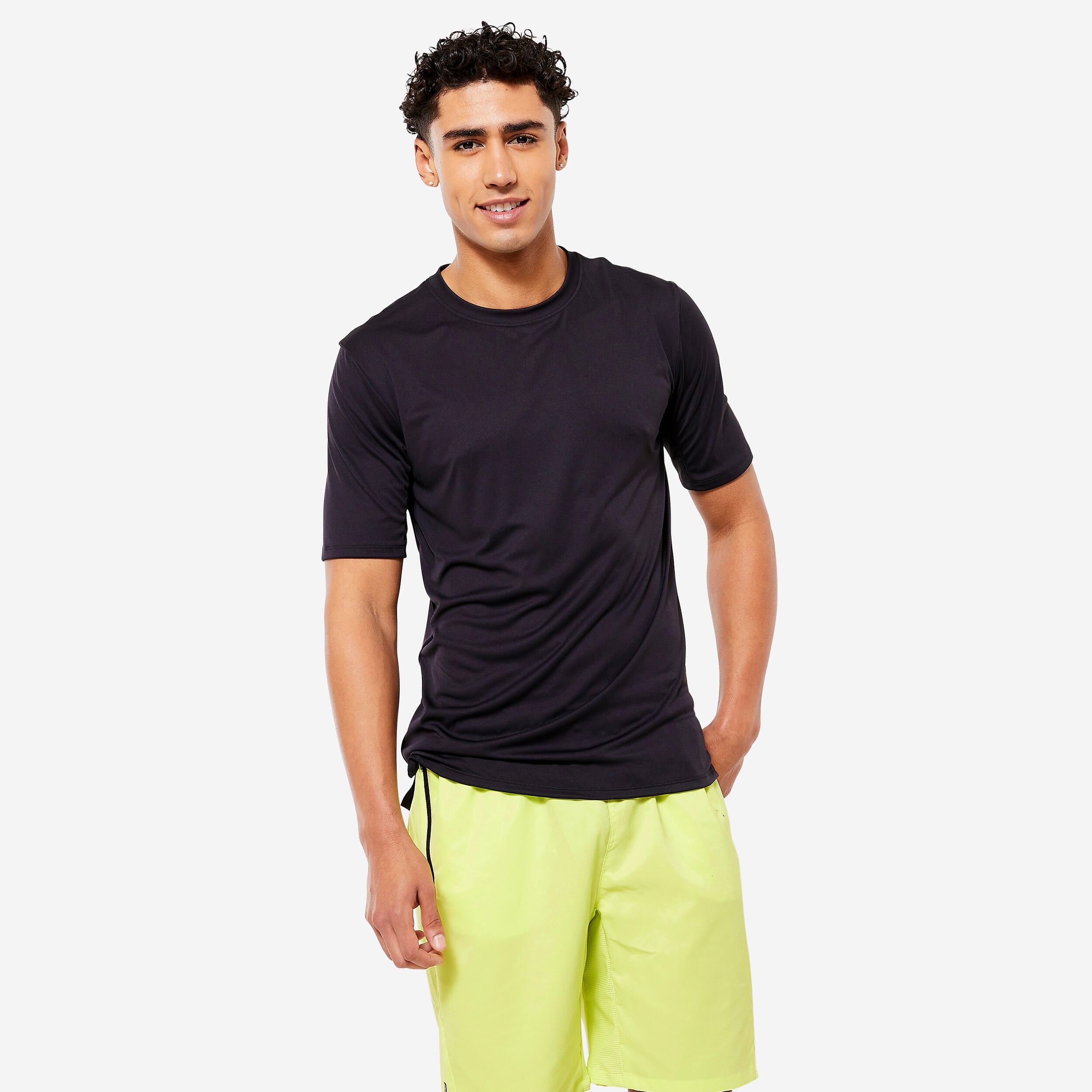 DOMYOS Men's Fitness Breathable Essential Short-Sleeved Crew Neck T-Shirt - Black