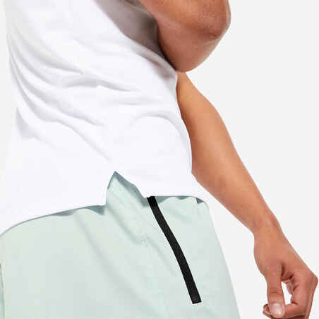 חולצת טי Essential קצרה לאימוני כושר לגברים, מבד נושם עם מפתח צוואר עגול - לבן