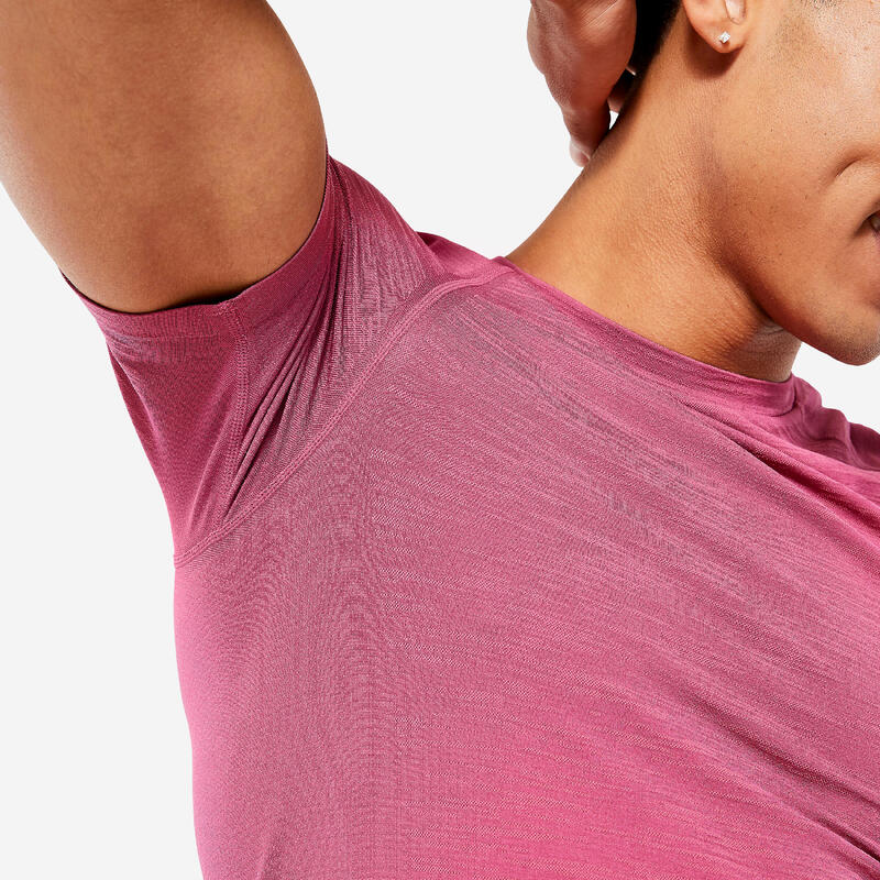 Ademend compressie-T-shirt voor krachttraining voor heren ronde hals roze