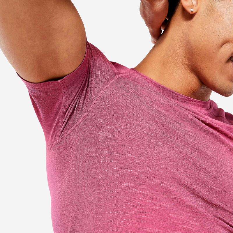 T-shirt musculation compression manches courtes respirant col rond - rose