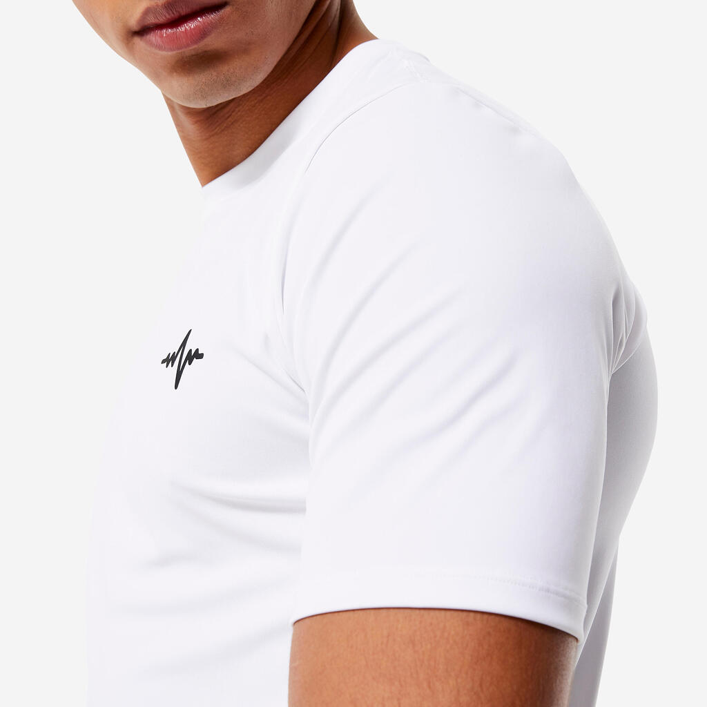 Playera de fitness transpirable de cuello redondo blanca para hombre