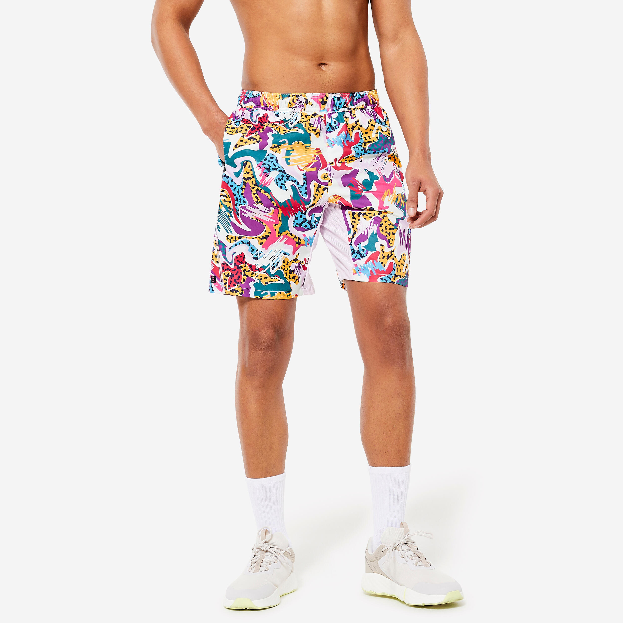 DOMYOS Pantalons Curts Fitness Essential Subli Home Transpirables Butxaques Cremallera