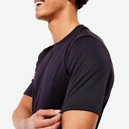 Majica kratkih rukava za fitnes Essential prozračna muška - crna