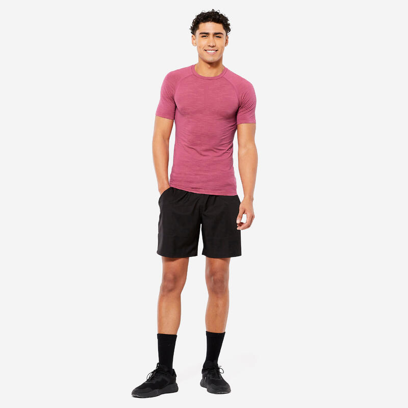 Ademend compressie-T-shirt voor krachttraining voor heren ronde hals roze