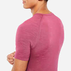 Κοντομάνικο t-shirt συμπίεσης με λαιμόκοψη, διαπνέον, για προπόνηση με βάρη - Ροζ
